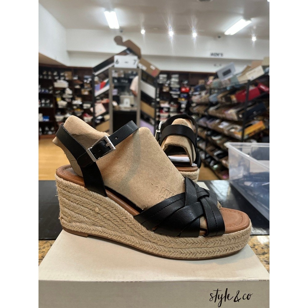 Style & Co Womens Black Cerres Ankle Strap Espadrille Wedge Sandals Shoe Size 9M